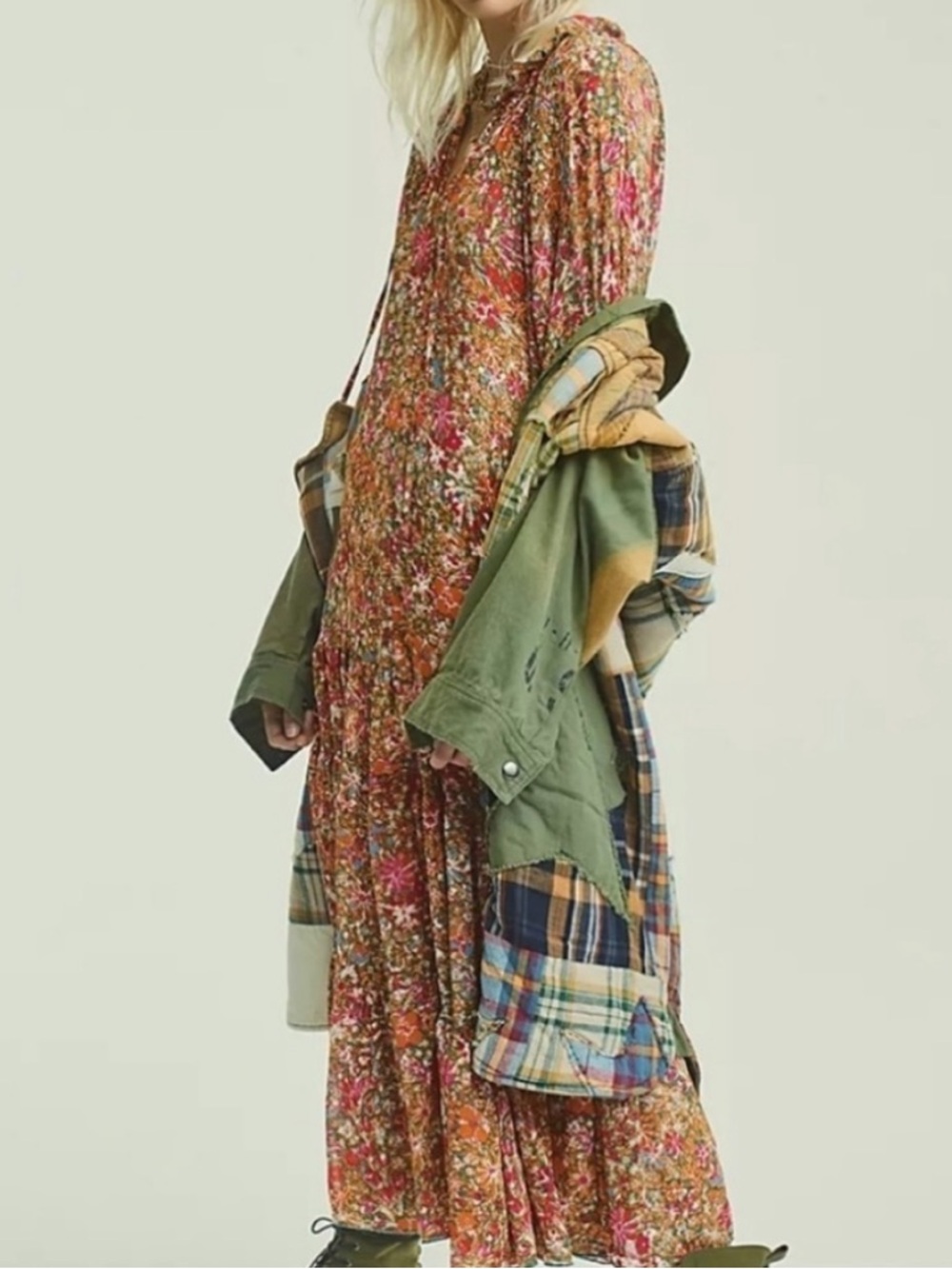 Free People Feeling Groovy Floral Tiered Boho Sheer Long Sleeve  Maxi Dress  XL - Picture 9 of 11